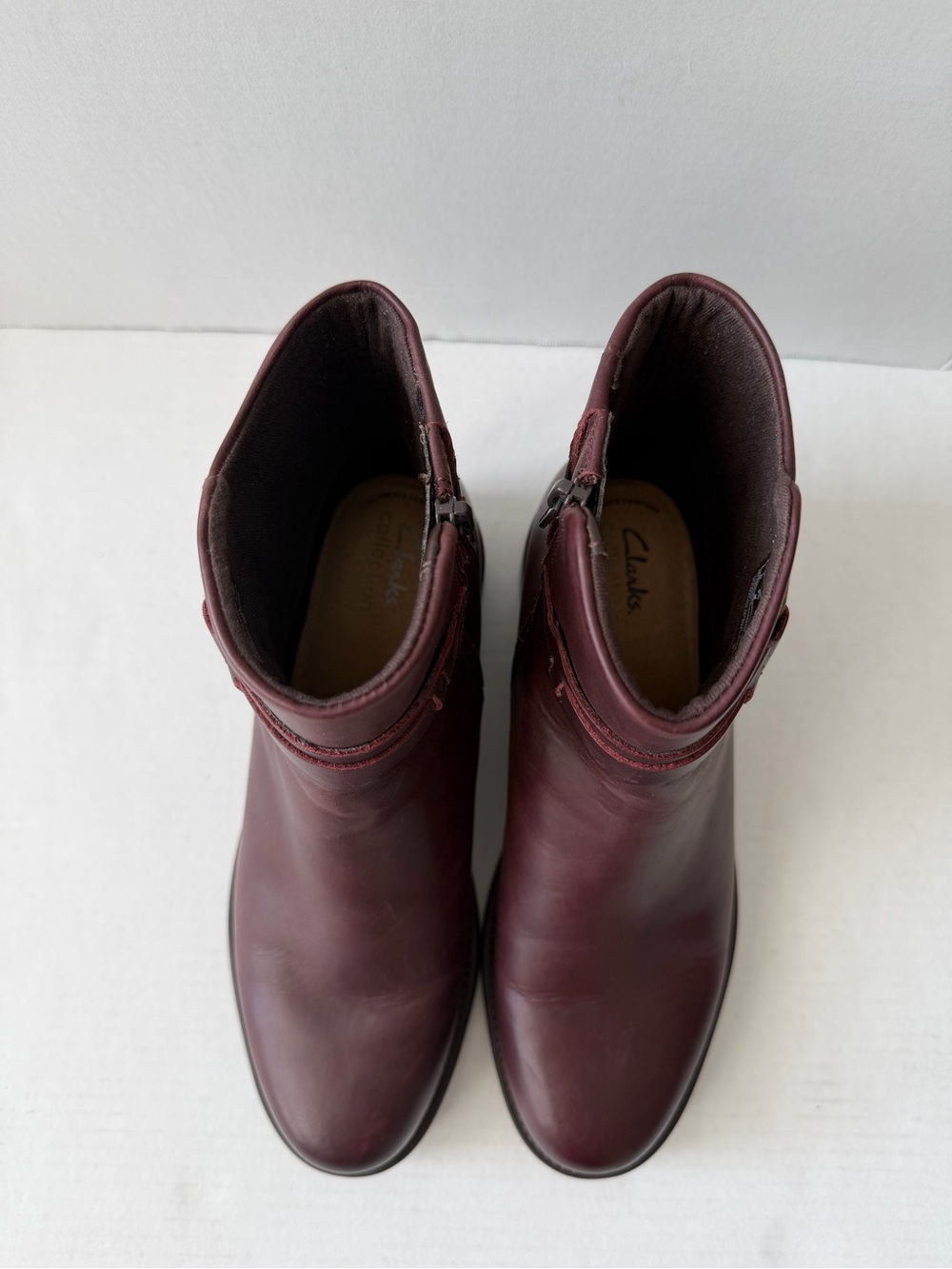Clarks Women's Burgundy Leather Ankle Boot with Gold Buckle - Picture 3 of 7